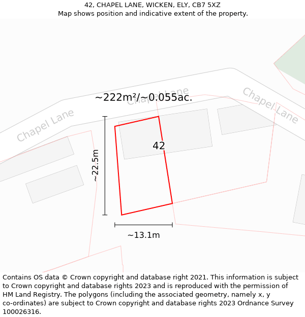 42, CHAPEL LANE, WICKEN, ELY, CB7 5XZ: Plot and title map