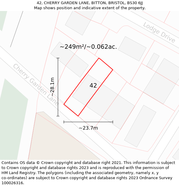 42, CHERRY GARDEN LANE, BITTON, BRISTOL, BS30 6JJ: Plot and title map