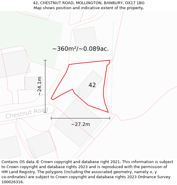 42, CHESTNUT ROAD, MOLLINGTON, BANBURY, OX17 1BG: Plot and title map