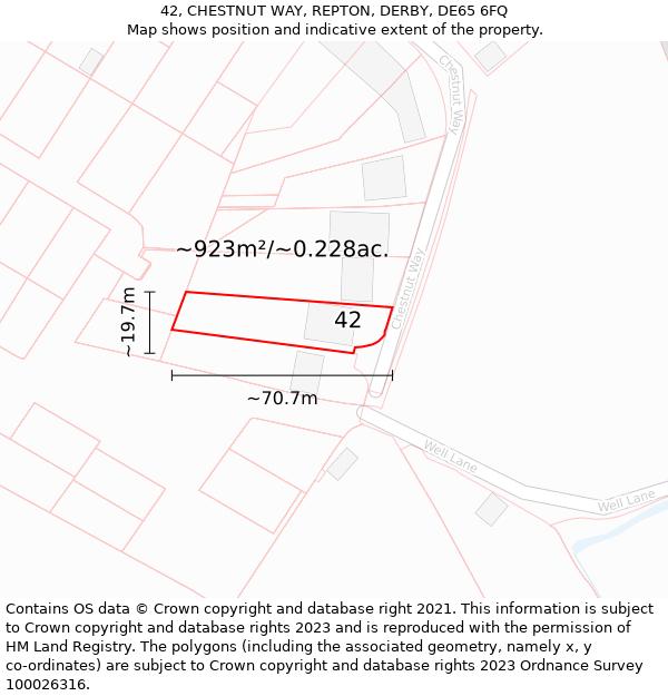 42, CHESTNUT WAY, REPTON, DERBY, DE65 6FQ: Plot and title map