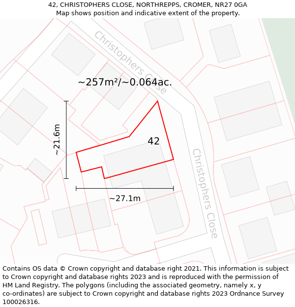 42, CHRISTOPHERS CLOSE, NORTHREPPS, CROMER, NR27 0GA: Plot and title map