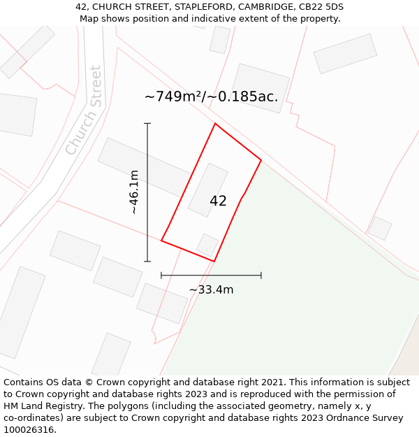 42, CHURCH STREET, STAPLEFORD, CAMBRIDGE, CB22 5DS: Plot and title map