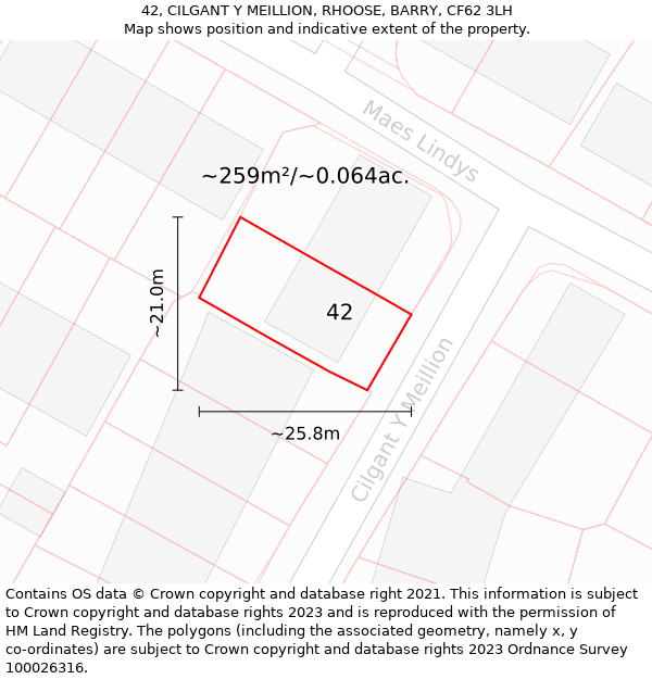 42, CILGANT Y MEILLION, RHOOSE, BARRY, CF62 3LH: Plot and title map