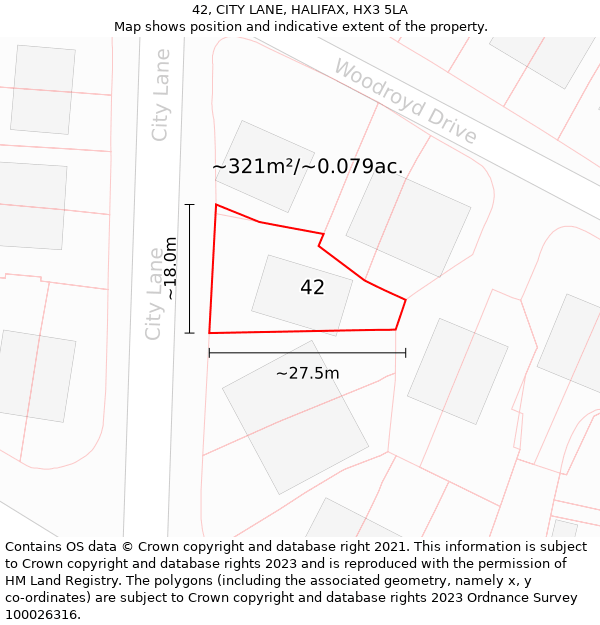 42, CITY LANE, HALIFAX, HX3 5LA: Plot and title map