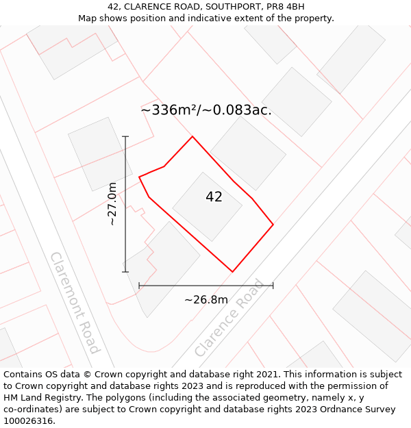 42, CLARENCE ROAD, SOUTHPORT, PR8 4BH: Plot and title map