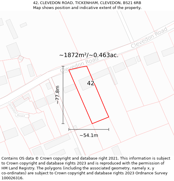 42, CLEVEDON ROAD, TICKENHAM, CLEVEDON, BS21 6RB: Plot and title map