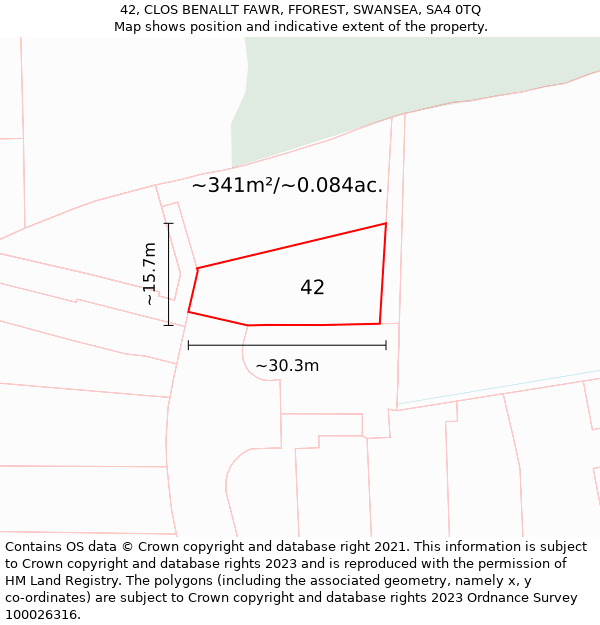 42, CLOS BENALLT FAWR, FFOREST, SWANSEA, SA4 0TQ: Plot and title map