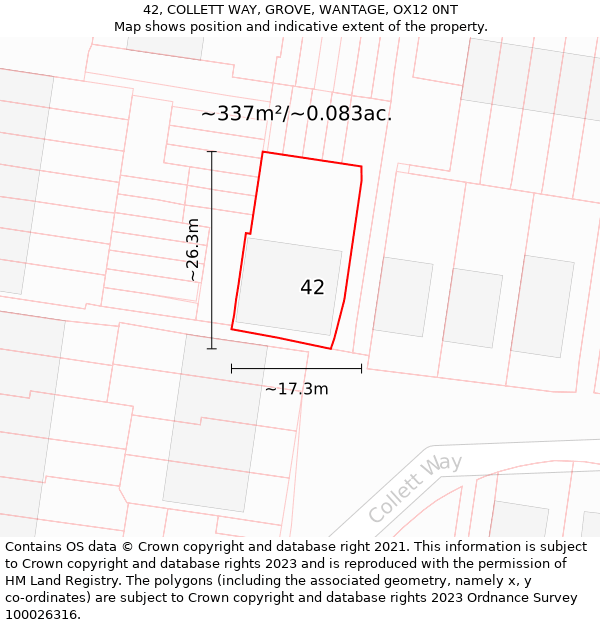 42, COLLETT WAY, GROVE, WANTAGE, OX12 0NT: Plot and title map