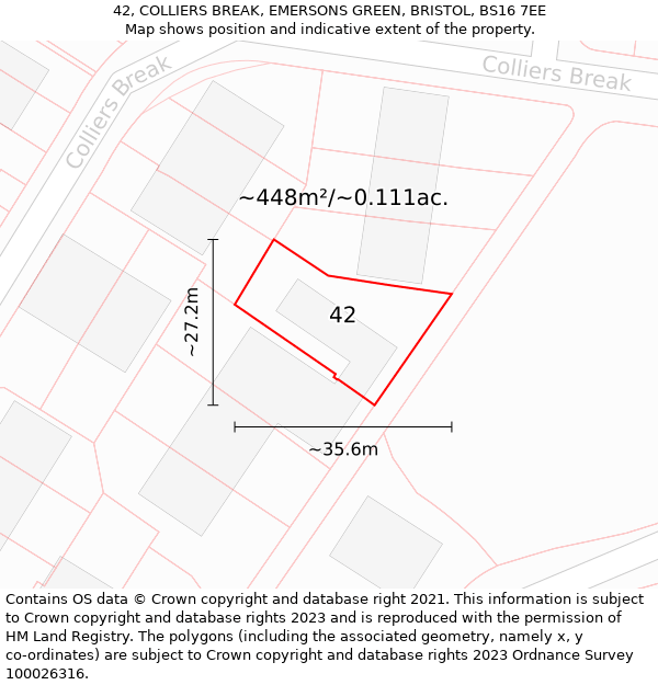 42, COLLIERS BREAK, EMERSONS GREEN, BRISTOL, BS16 7EE: Plot and title map