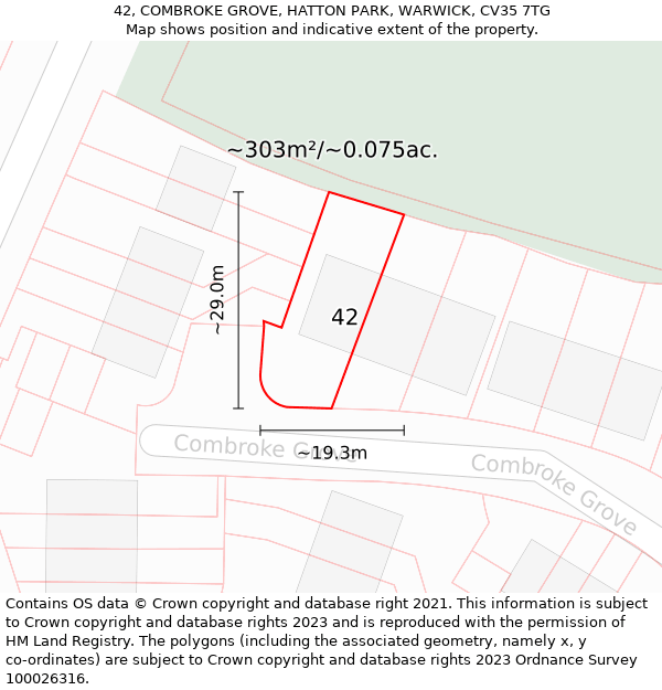 42, COMBROKE GROVE, HATTON PARK, WARWICK, CV35 7TG: Plot and title map