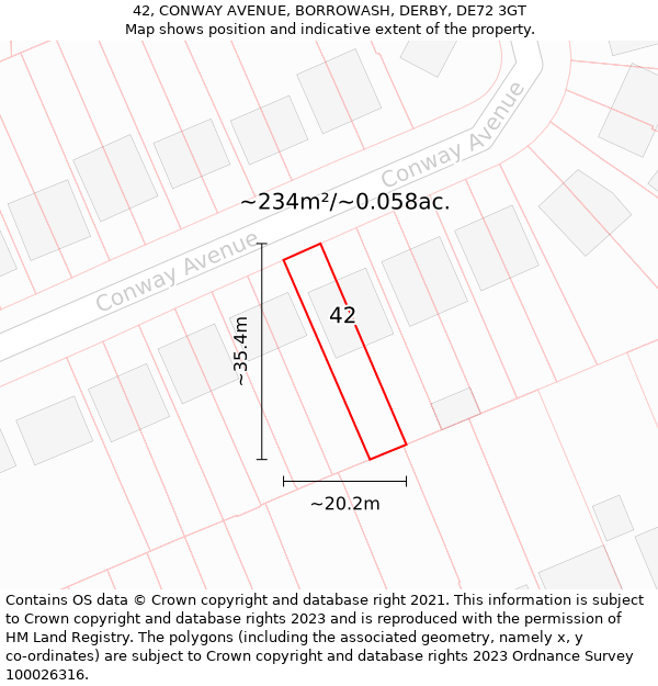 42, CONWAY AVENUE, BORROWASH, DERBY, DE72 3GT: Plot and title map