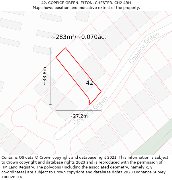 42, COPPICE GREEN, ELTON, CHESTER, CH2 4RH: Plot and title map