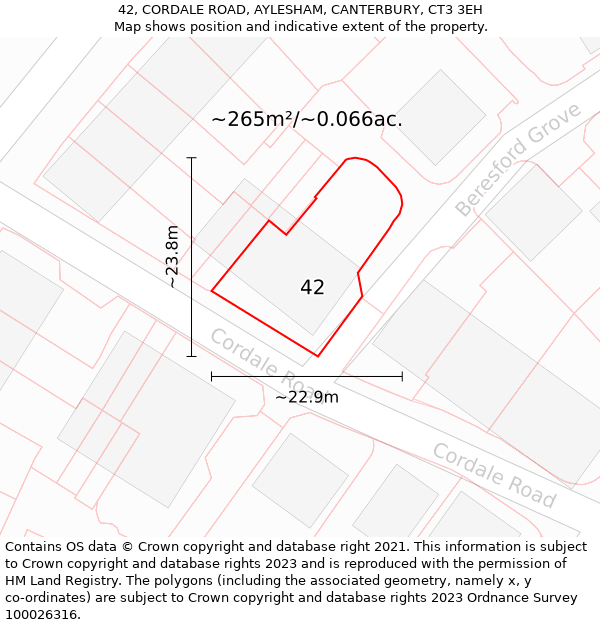 42, CORDALE ROAD, AYLESHAM, CANTERBURY, CT3 3EH: Plot and title map