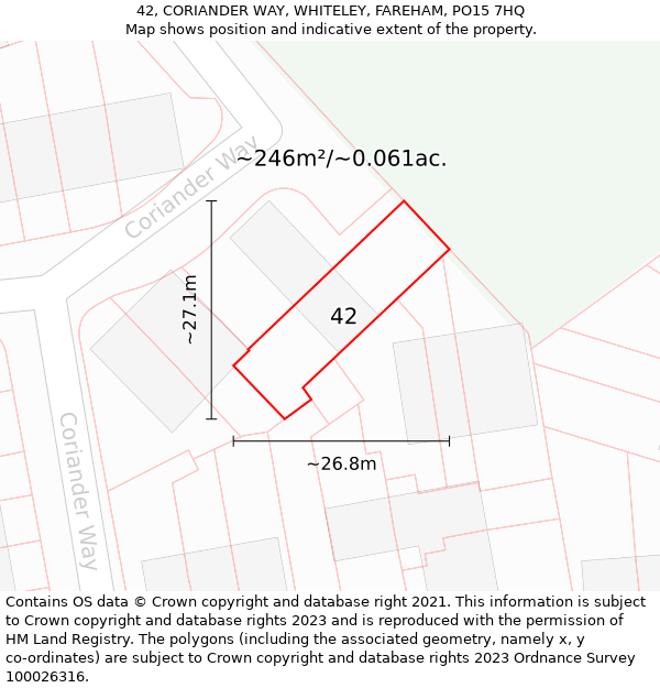 42, CORIANDER WAY, WHITELEY, FAREHAM, PO15 7HQ: Plot and title map