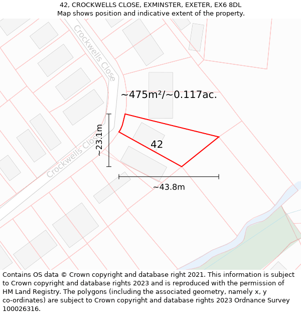 42, CROCKWELLS CLOSE, EXMINSTER, EXETER, EX6 8DL: Plot and title map