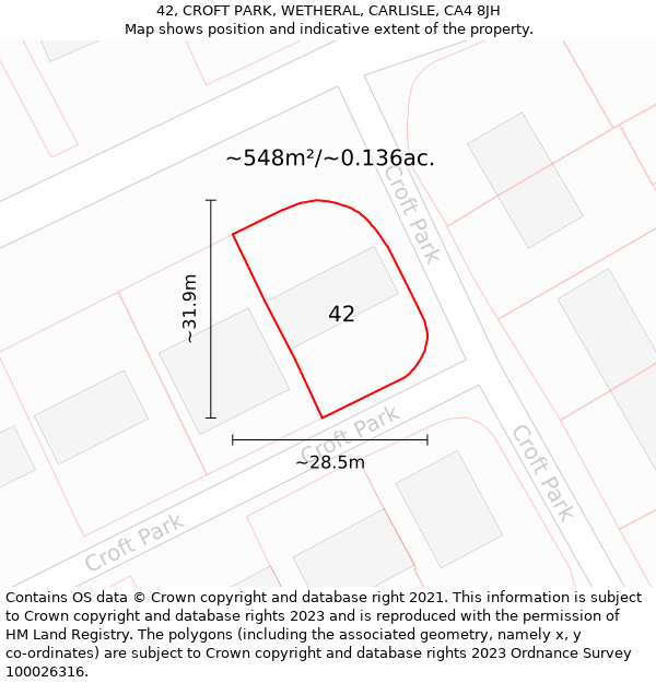 42, CROFT PARK, WETHERAL, CARLISLE, CA4 8JH: Plot and title map