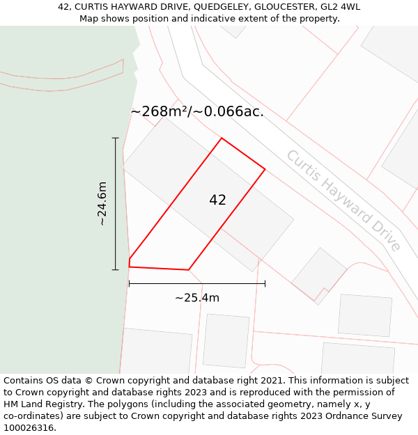 42, CURTIS HAYWARD DRIVE, QUEDGELEY, GLOUCESTER, GL2 4WL: Plot and title map