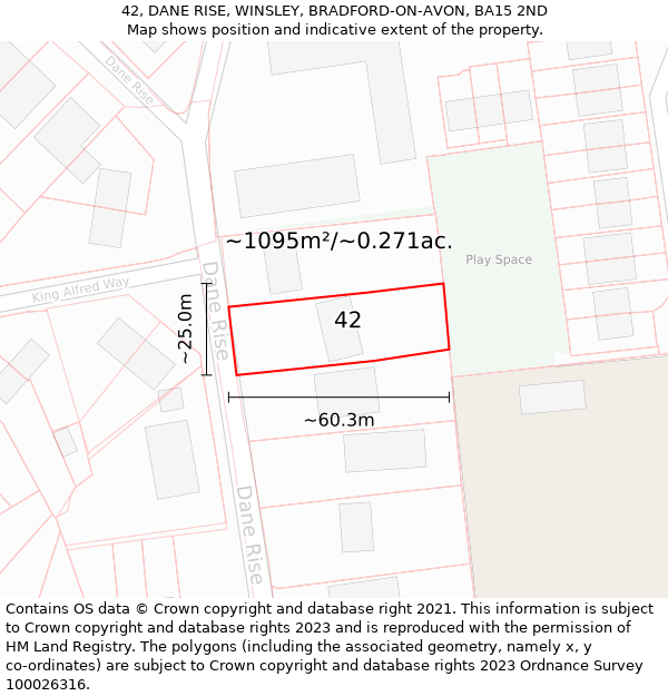 42, DANE RISE, WINSLEY, BRADFORD-ON-AVON, BA15 2ND: Plot and title map