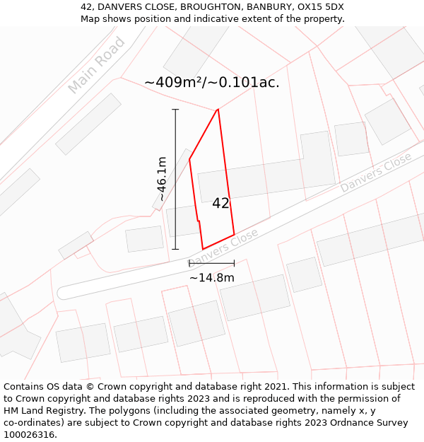 42, DANVERS CLOSE, BROUGHTON, BANBURY, OX15 5DX: Plot and title map