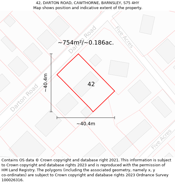 42, DARTON ROAD, CAWTHORNE, BARNSLEY, S75 4HY: Plot and title map