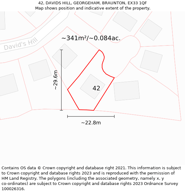 42, DAVIDS HILL, GEORGEHAM, BRAUNTON, EX33 1QF: Plot and title map