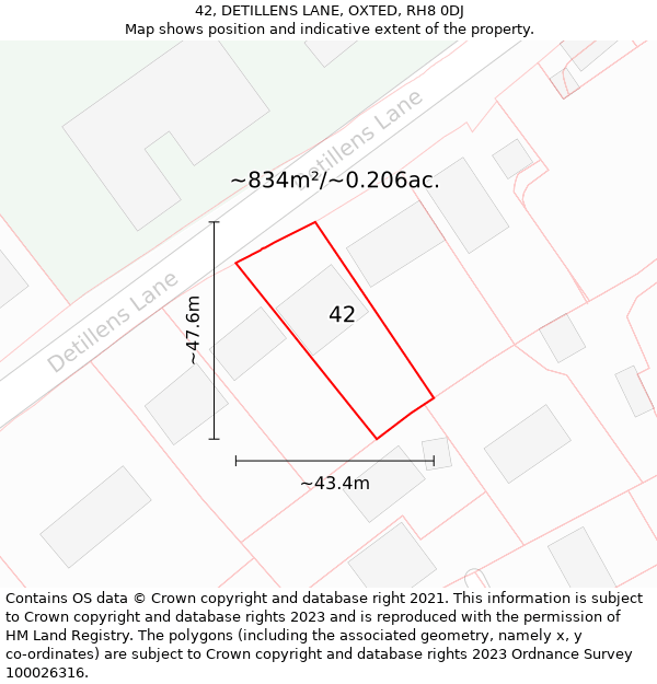 42, DETILLENS LANE, OXTED, RH8 0DJ: Plot and title map