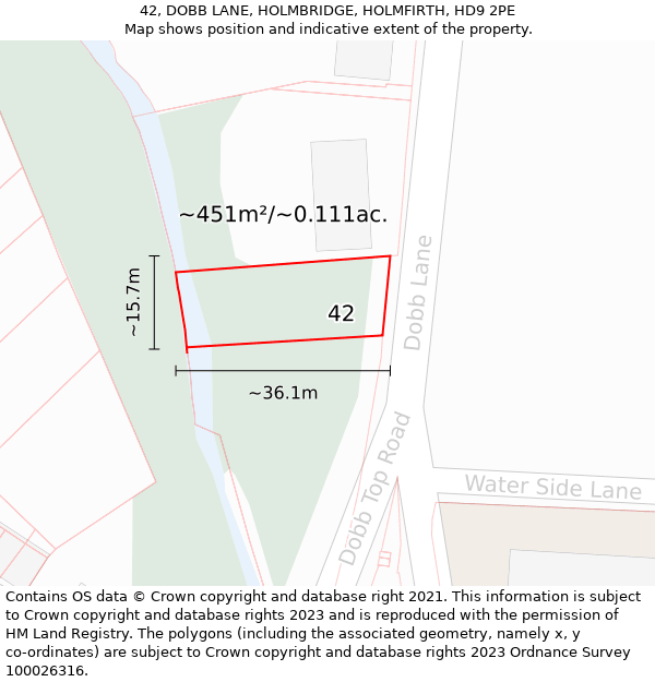 42, DOBB LANE, HOLMBRIDGE, HOLMFIRTH, HD9 2PE: Plot and title map