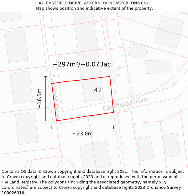 42, EASTFIELD DRIVE, ASKERN, DONCASTER, DN6 0NU: Plot and title map