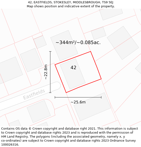 42, EASTFIELDS, STOKESLEY, MIDDLESBROUGH, TS9 5EJ: Plot and title map