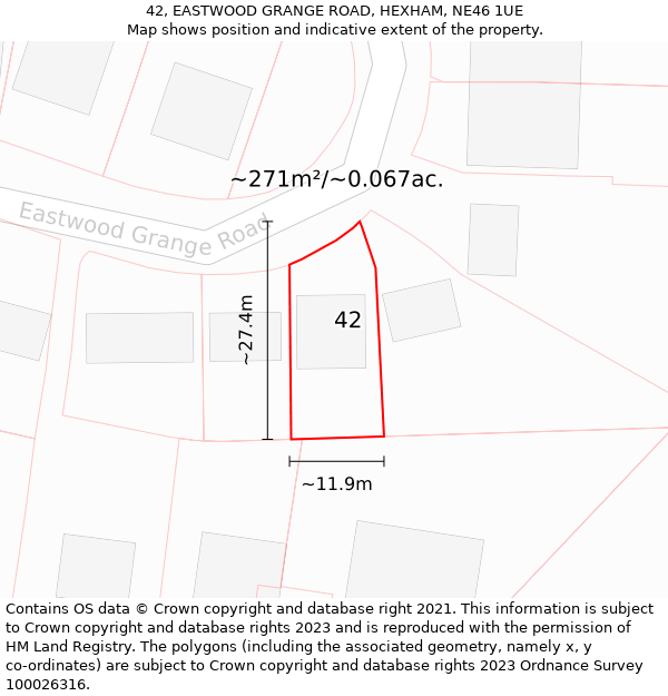 42, EASTWOOD GRANGE ROAD, HEXHAM, NE46 1UE: Plot and title map