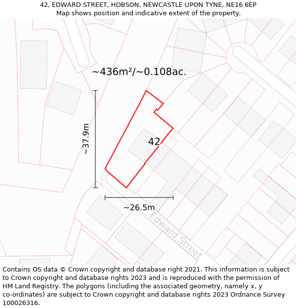 42, EDWARD STREET, HOBSON, NEWCASTLE UPON TYNE, NE16 6EP: Plot and title map