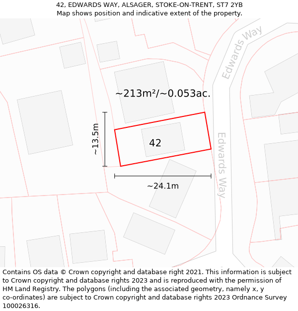 42, EDWARDS WAY, ALSAGER, STOKE-ON-TRENT, ST7 2YB: Plot and title map