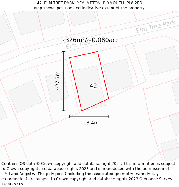 42, ELM TREE PARK, YEALMPTON, PLYMOUTH, PL8 2ED: Plot and title map