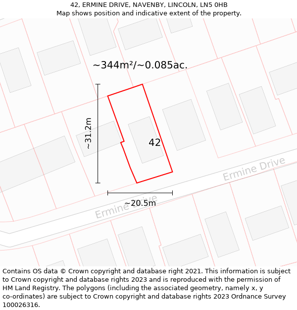 42, ERMINE DRIVE, NAVENBY, LINCOLN, LN5 0HB: Plot and title map