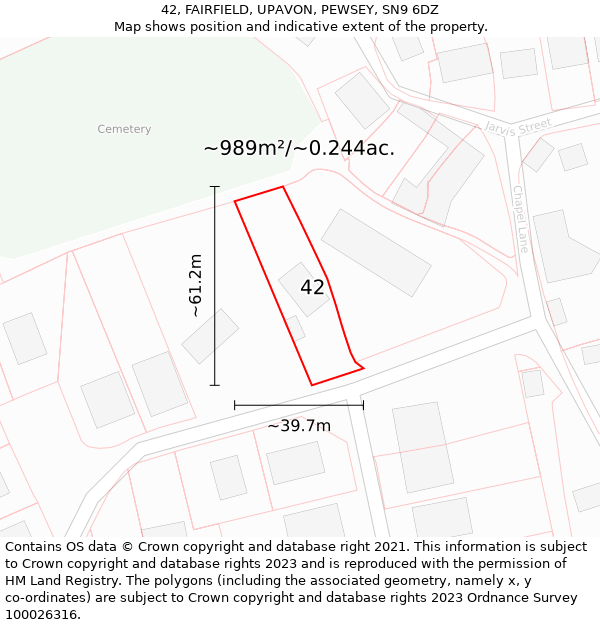 42, FAIRFIELD, UPAVON, PEWSEY, SN9 6DZ: Plot and title map