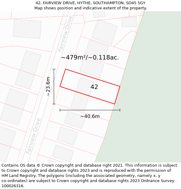 42, FAIRVIEW DRIVE, HYTHE, SOUTHAMPTON, SO45 5GY: Plot and title map