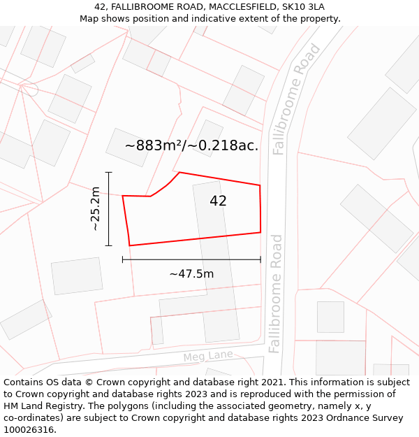 42, FALLIBROOME ROAD, MACCLESFIELD, SK10 3LA: Plot and title map