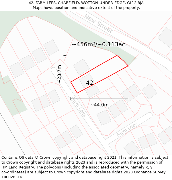 42, FARM LEES, CHARFIELD, WOTTON-UNDER-EDGE, GL12 8JA: Plot and title map