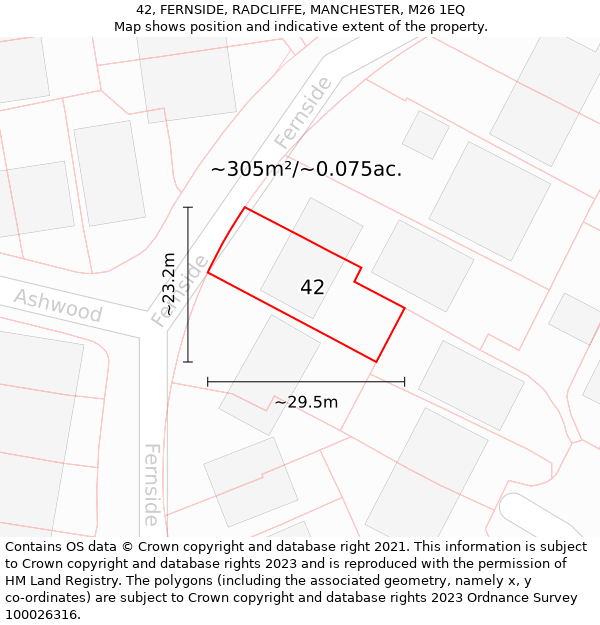 42, FERNSIDE, RADCLIFFE, MANCHESTER, M26 1EQ: Plot and title map