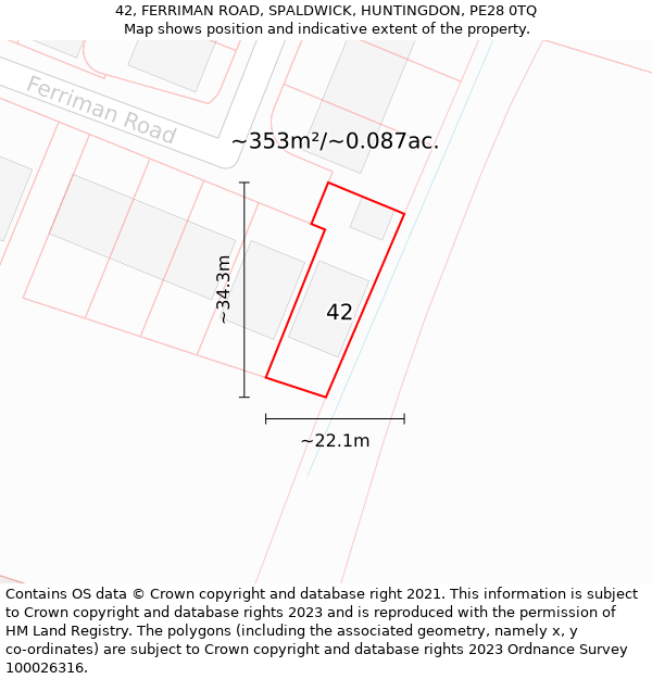 42, FERRIMAN ROAD, SPALDWICK, HUNTINGDON, PE28 0TQ: Plot and title map