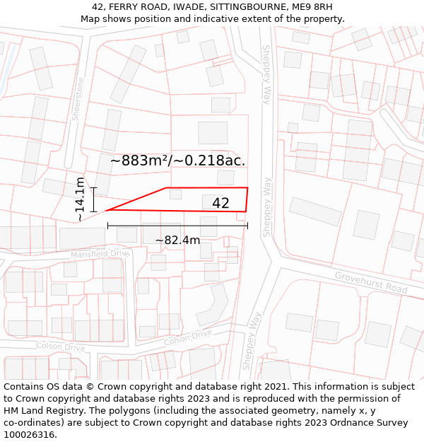 42, FERRY ROAD, IWADE, SITTINGBOURNE, ME9 8RH: Plot and title map