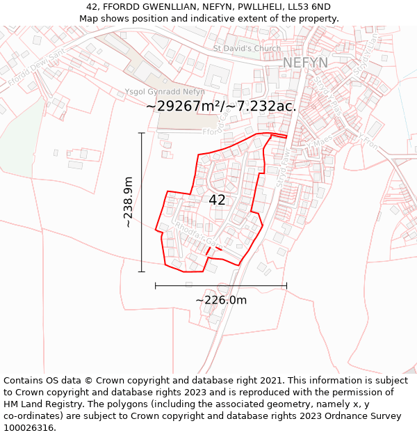 42, FFORDD GWENLLIAN, NEFYN, PWLLHELI, LL53 6ND: Plot and title map