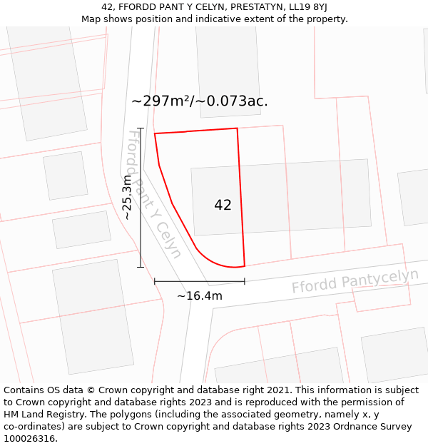 42, FFORDD PANT Y CELYN, PRESTATYN, LL19 8YJ: Plot and title map