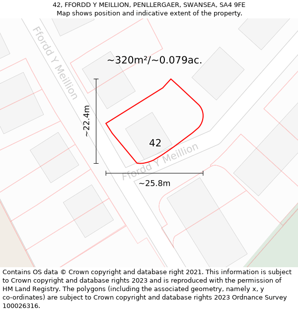 42, FFORDD Y MEILLION, PENLLERGAER, SWANSEA, SA4 9FE: Plot and title map