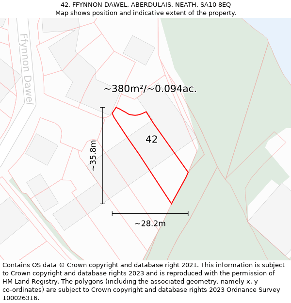 42, FFYNNON DAWEL, ABERDULAIS, NEATH, SA10 8EQ: Plot and title map