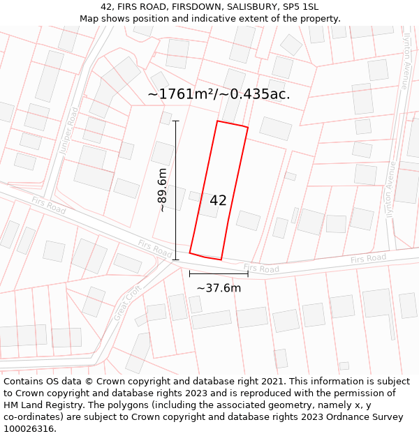 42, FIRS ROAD, FIRSDOWN, SALISBURY, SP5 1SL: Plot and title map