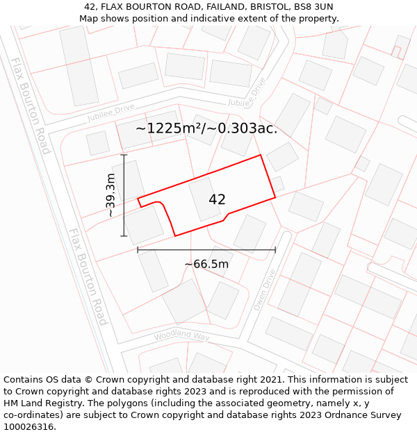 42, FLAX BOURTON ROAD, FAILAND, BRISTOL, BS8 3UN: Plot and title map