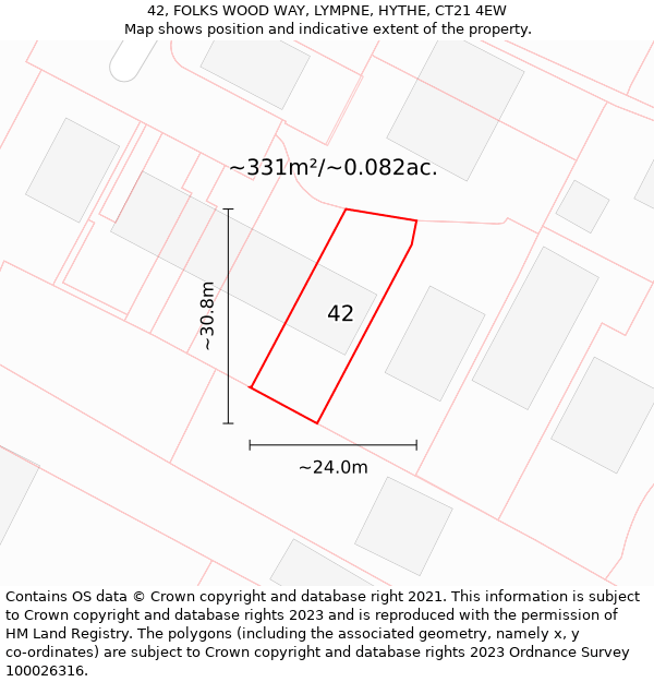 42, FOLKS WOOD WAY, LYMPNE, HYTHE, CT21 4EW: Plot and title map