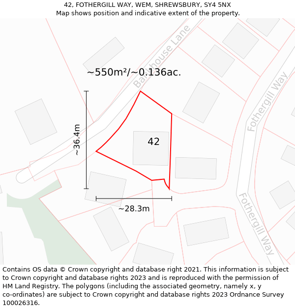 42, FOTHERGILL WAY, WEM, SHREWSBURY, SY4 5NX: Plot and title map