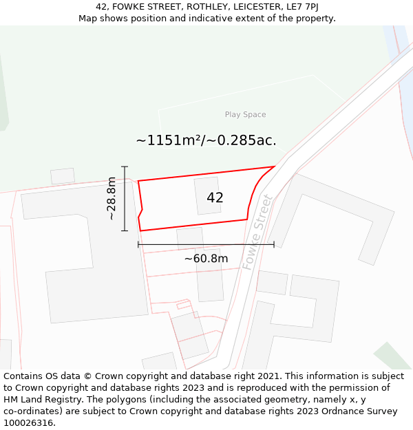 42, FOWKE STREET, ROTHLEY, LEICESTER, LE7 7PJ: Plot and title map